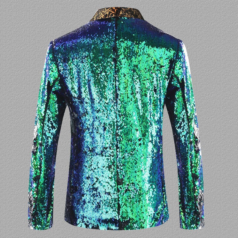 Sequin Blue & Green Tuxedo Jacket 46R